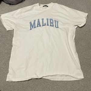 White Brandy Melville Jamie tee with light blue embroidered. One size. Oversized